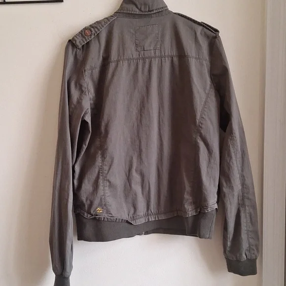 Billabong Olive Green Military Utility Jacket Full Zip Cargo Pockets Medium - Picture 8 of 13